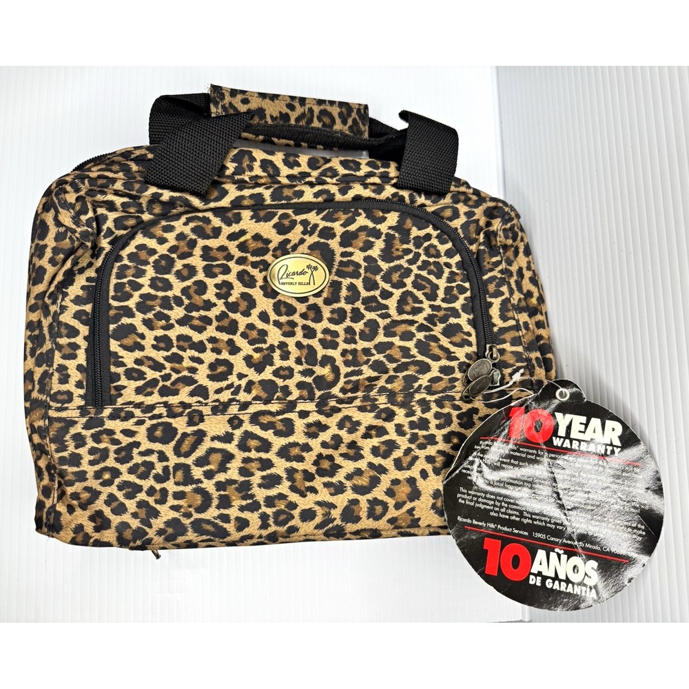 Ricardo Beverly Hills Leopard Print Makeup Bag Pockets Zipper 12x10 10yr